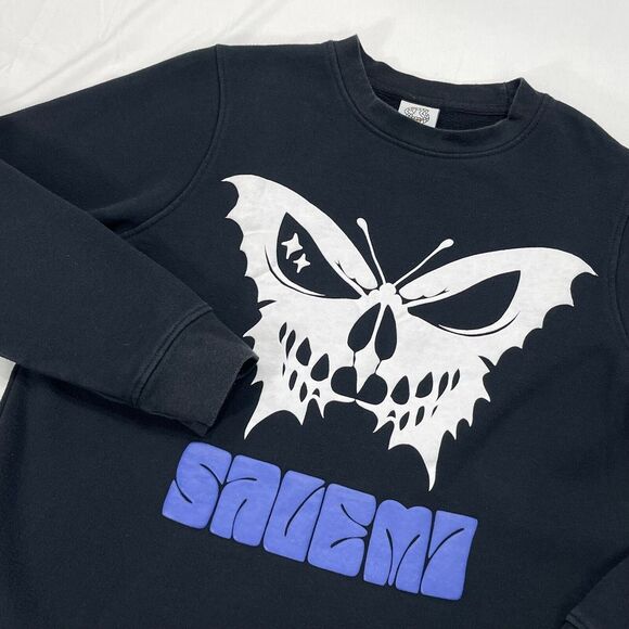Other - Salem7 Sz Small Pullover Sweatshirt Skull Butterfly Black Long Sleeve Skateboard